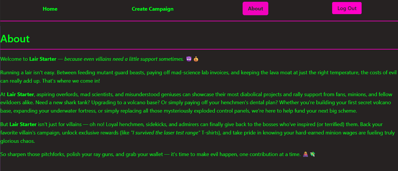 About Page for the villains